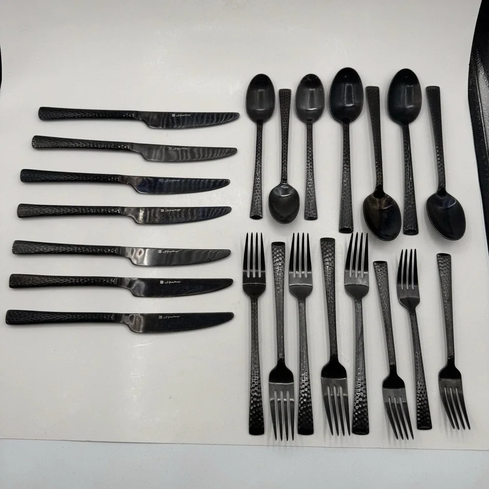 Hampton Forge Signature Gun Metal 22pc Hammered Stainless Mixed Flatware